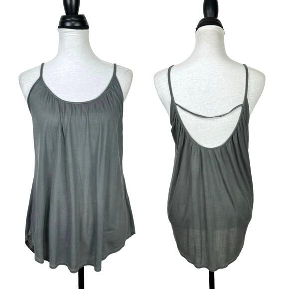 Graham & Spencer Gray Thin Ribbed Open Back Oversized Strappy Tank Top - Picture 1 of 7